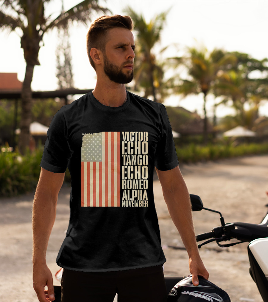 American Flag Victor Echo Tango Echo Romeo Alpha November Phonetic Alphabet T-Shirt