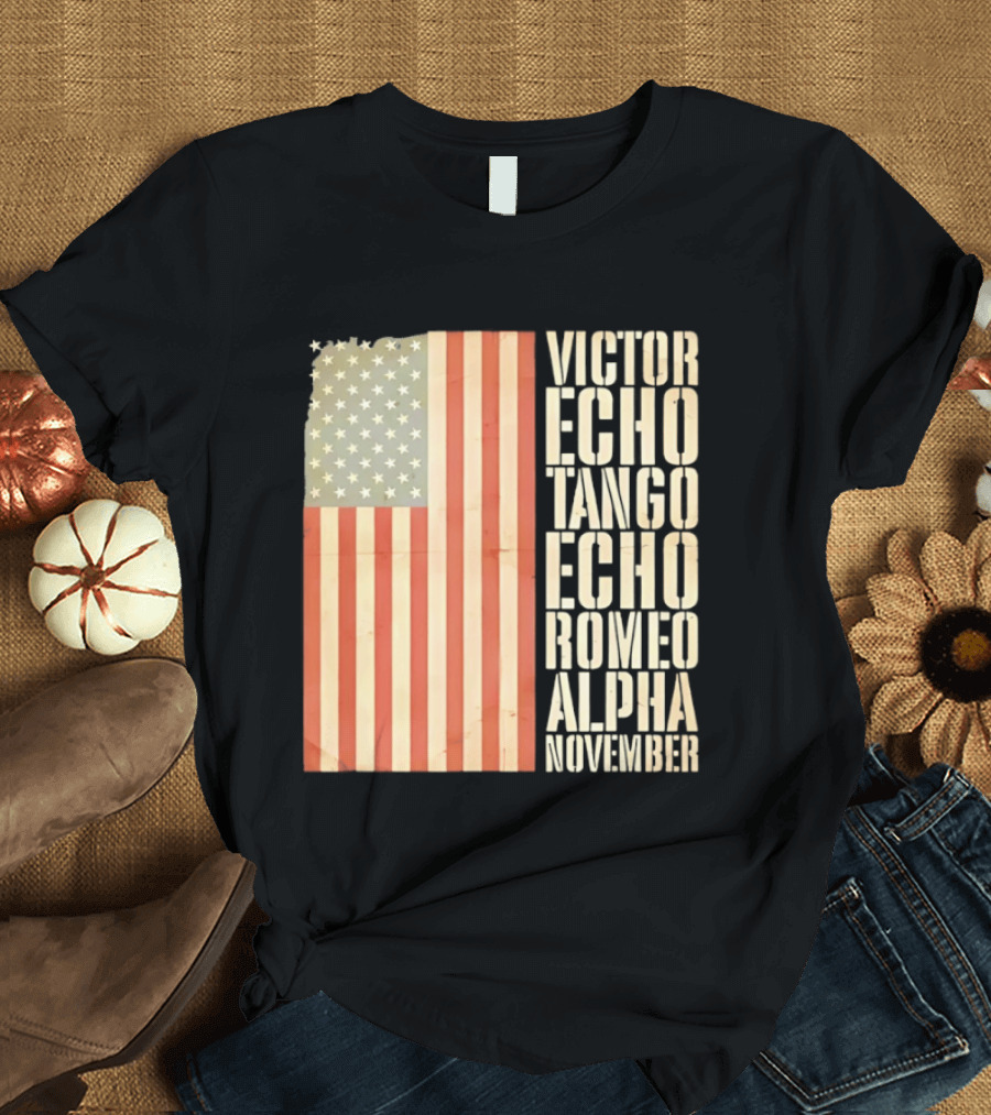 American Flag Victor Echo Tango Echo Romeo Alpha November Phonetic Alphabet T-Shirt