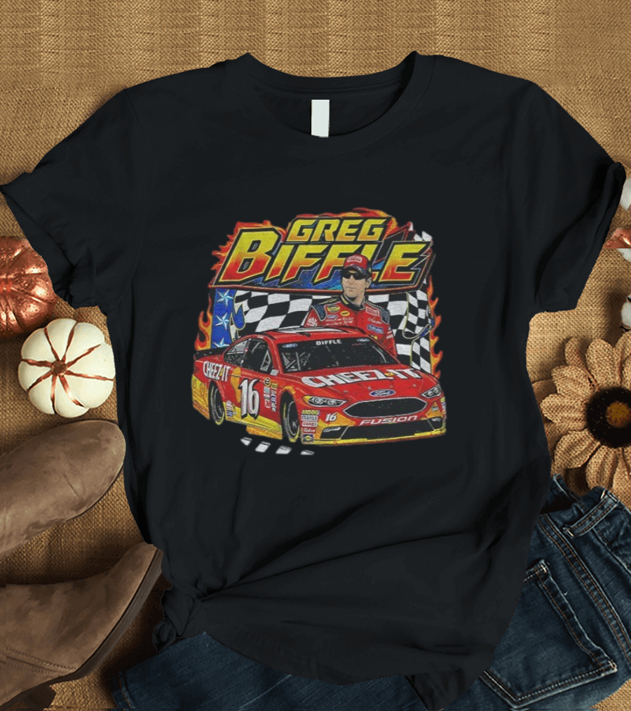 Greg Biffle 90s Nascar Race Car Cheez-It Ford Fusion Checkered Flag T-Shirt