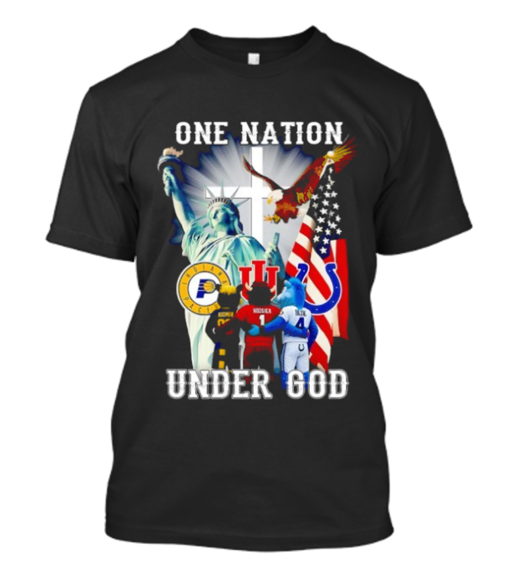 Indiana Hoosiers Indianapolis Colts Indiana Pacers One Nation Under God Statue Of Liberty American Flag T-Shirt