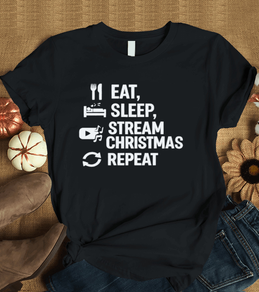 Eat Sleep Stream Christmas Repeat Icons T-Shirt