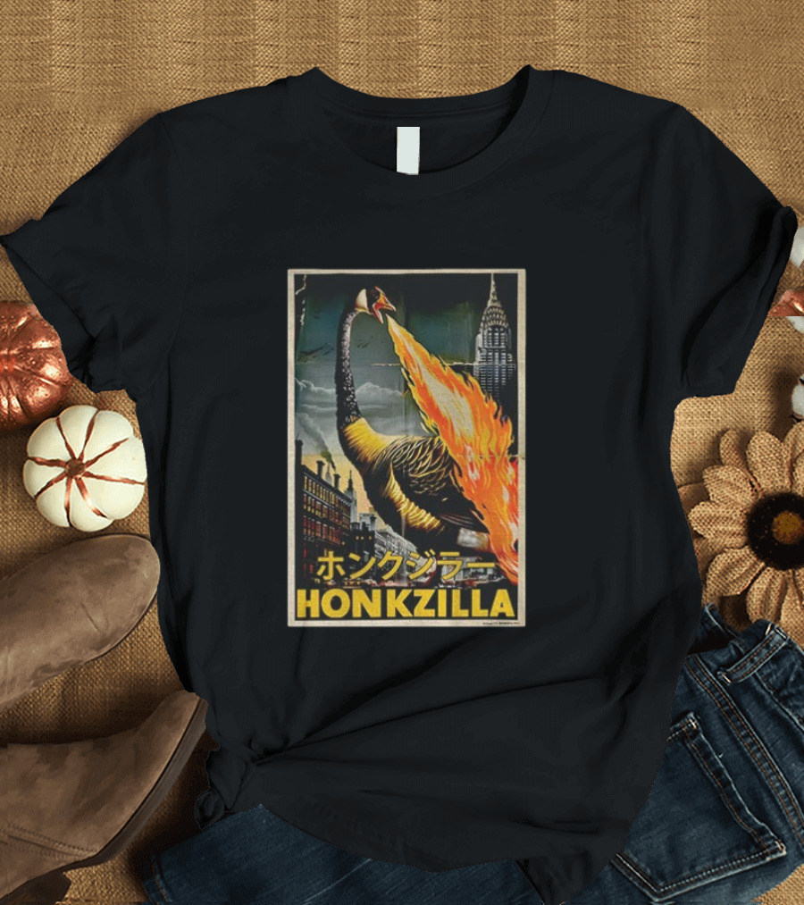 Honkzilla Goose Retro Japanese Movie Fire-Breathing City Attack T-Shirt