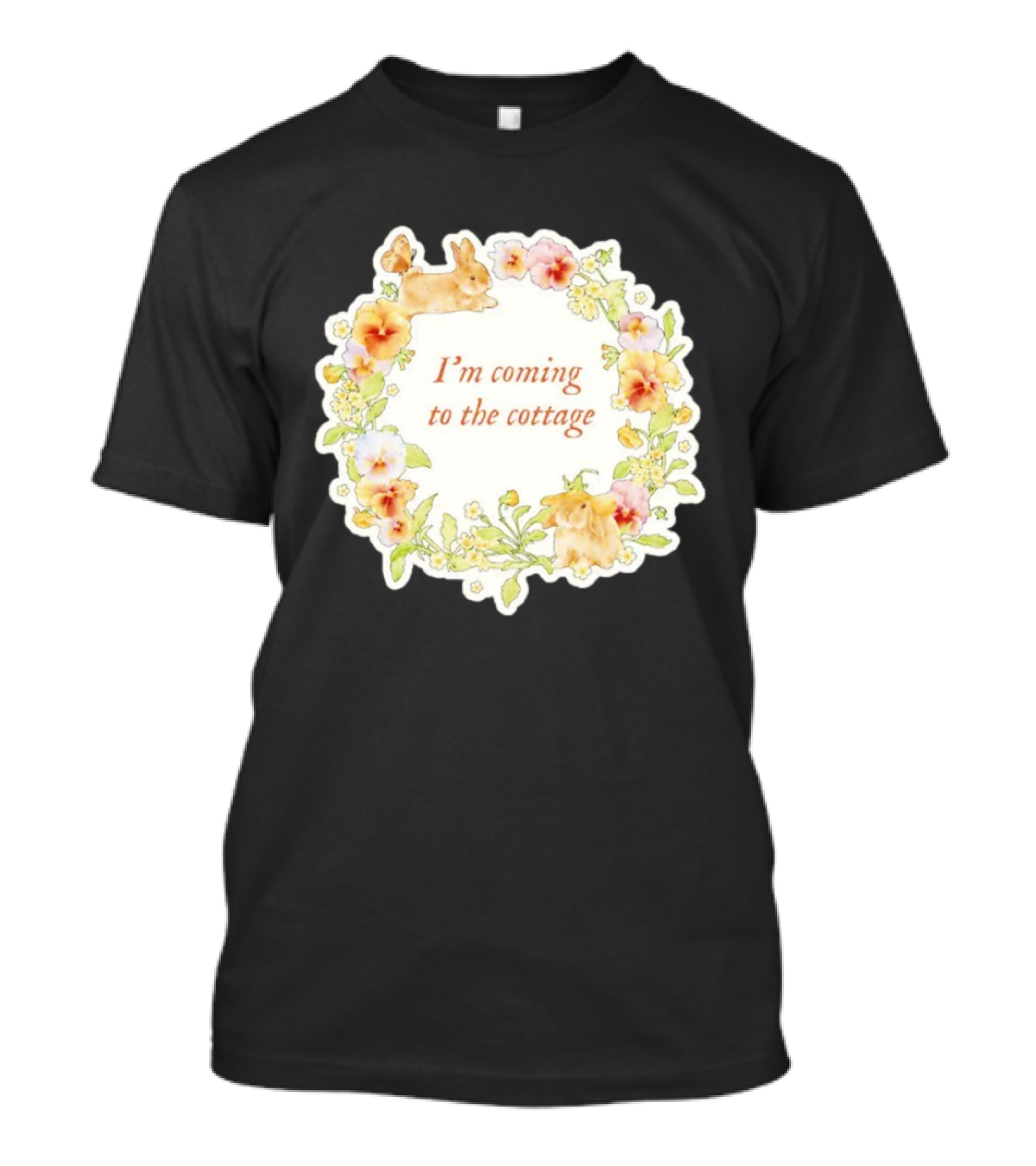 I'm Coming To The Cottage Floral Bunny Wreath T-Shirt