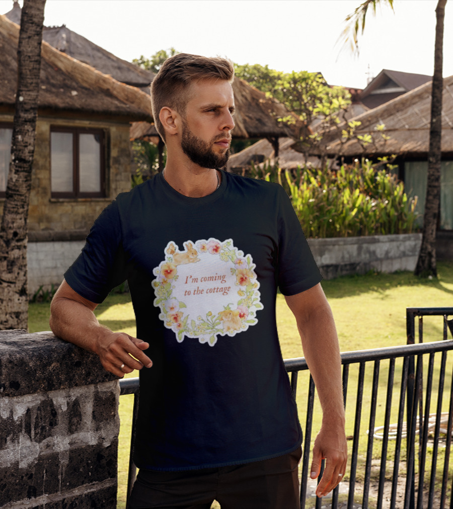 I'm Coming To The Cottage Floral Bunny Wreath T-Shirt