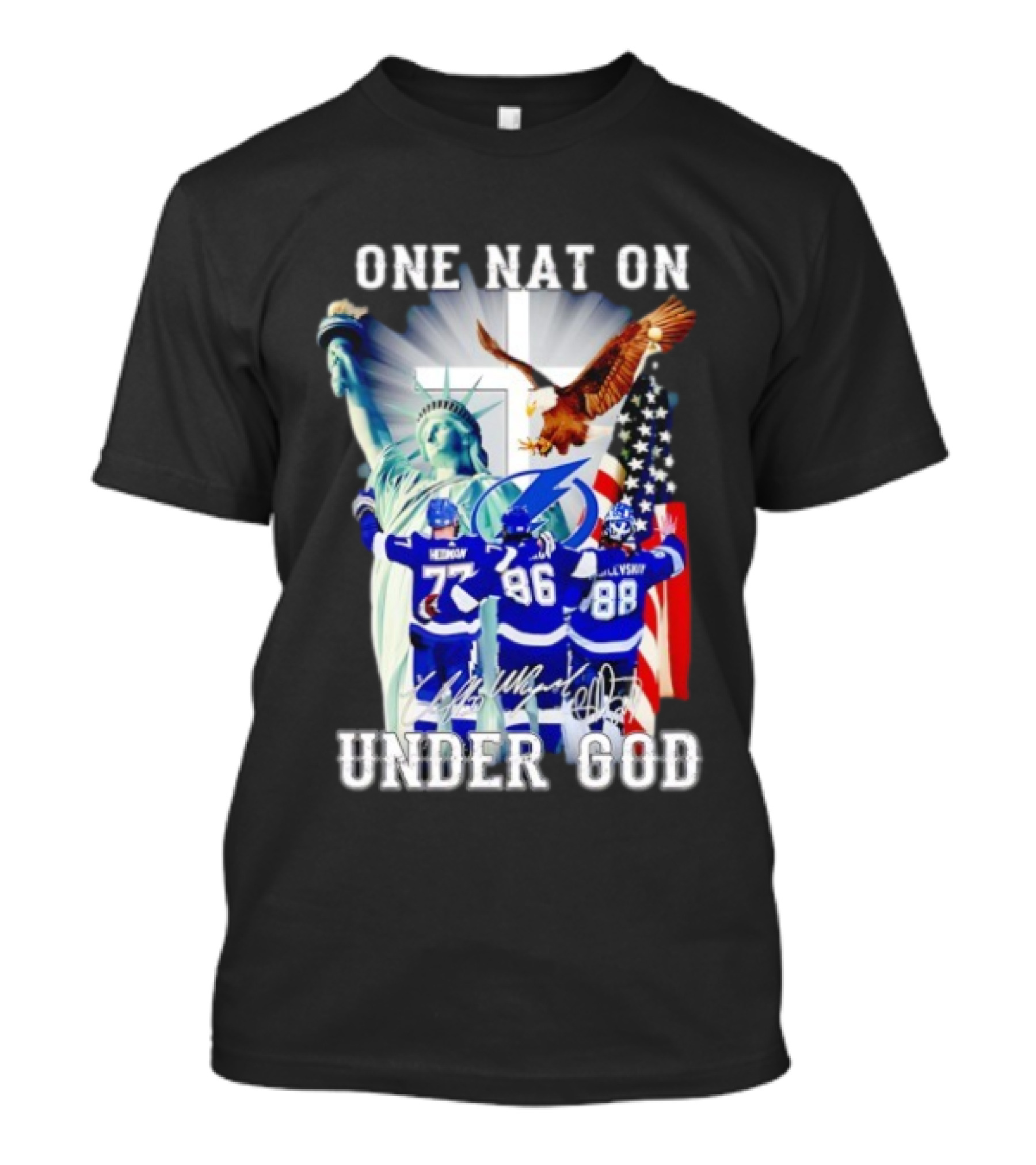 Tampa Bay Lightning Hockey Hedman 77 Point 86 Vasilevskiy 88 One Nation Under God T-Shirt