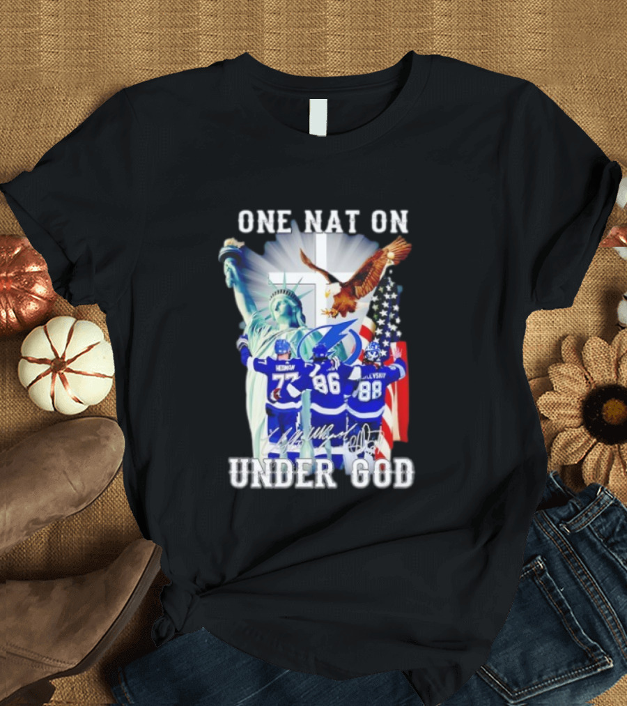 Tampa Bay Lightning Hockey Hedman 77 Point 86 Vasilevskiy 88 One Nation Under God T-Shirt