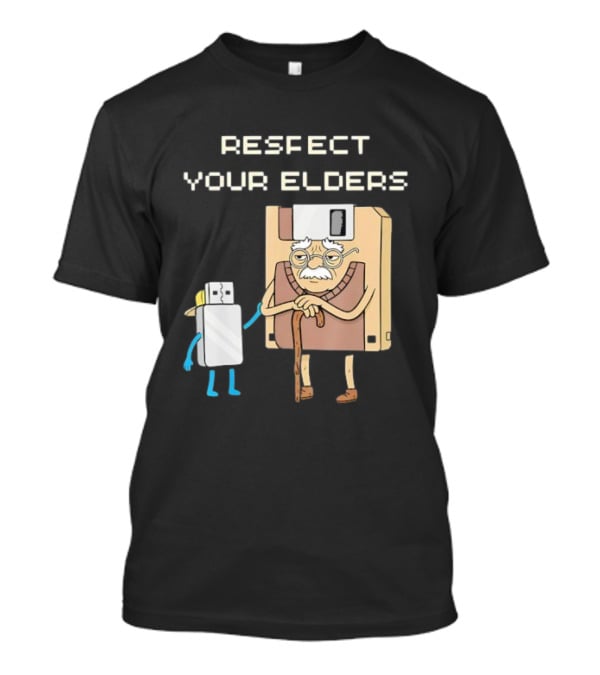 Respect Your Elders Floppy Disk USB Stick Funny Retro Technology Humor T-Shirt