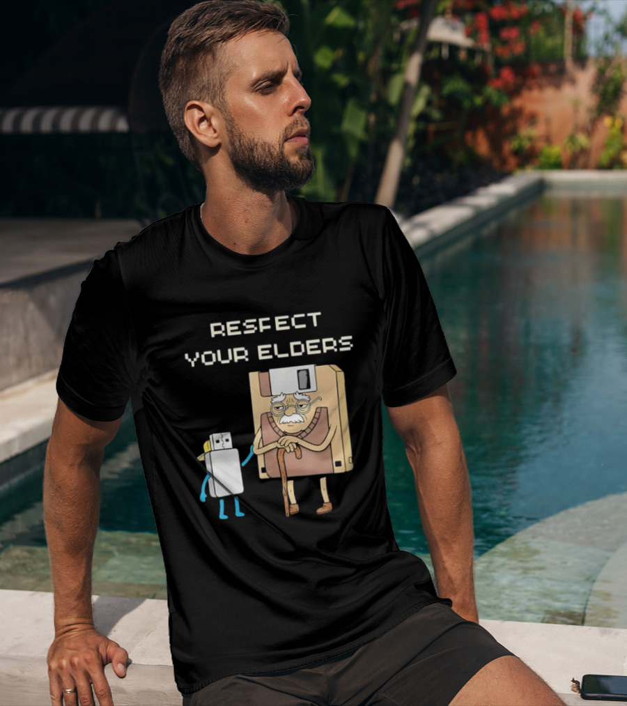 Respect Your Elders Floppy Disk USB Stick Funny Retro Technology Humor T-Shirt