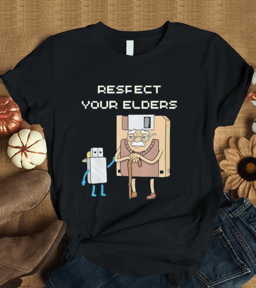 Respect Your Elders Floppy Disk USB Stick Funny Retro Technology Humor T-Shirt