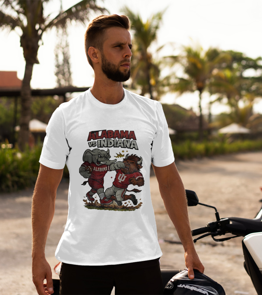 Alabama Vs Indiana Rivalry Football Showdown Cartoon Mashup T-Shirt