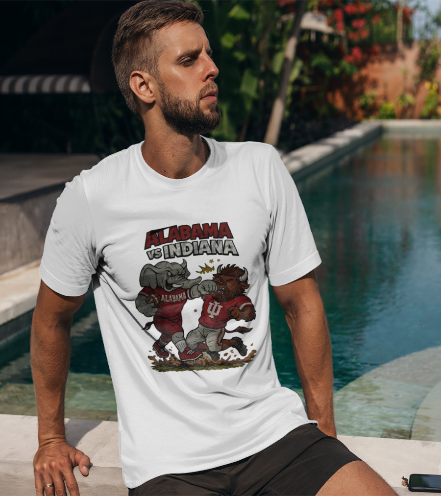 Alabama Vs Indiana Rivalry Football Showdown Cartoon Mashup T-Shirt