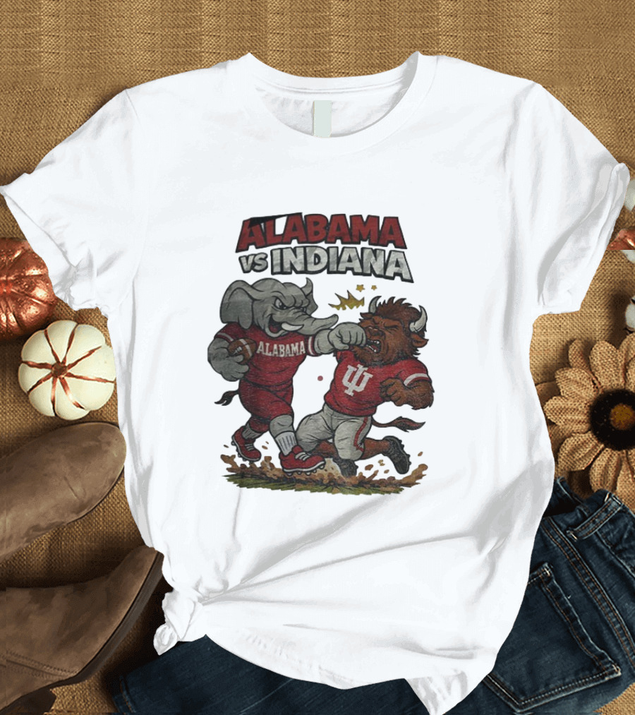 Alabama Vs Indiana Rivalry Football Showdown Cartoon Mashup T-Shirt