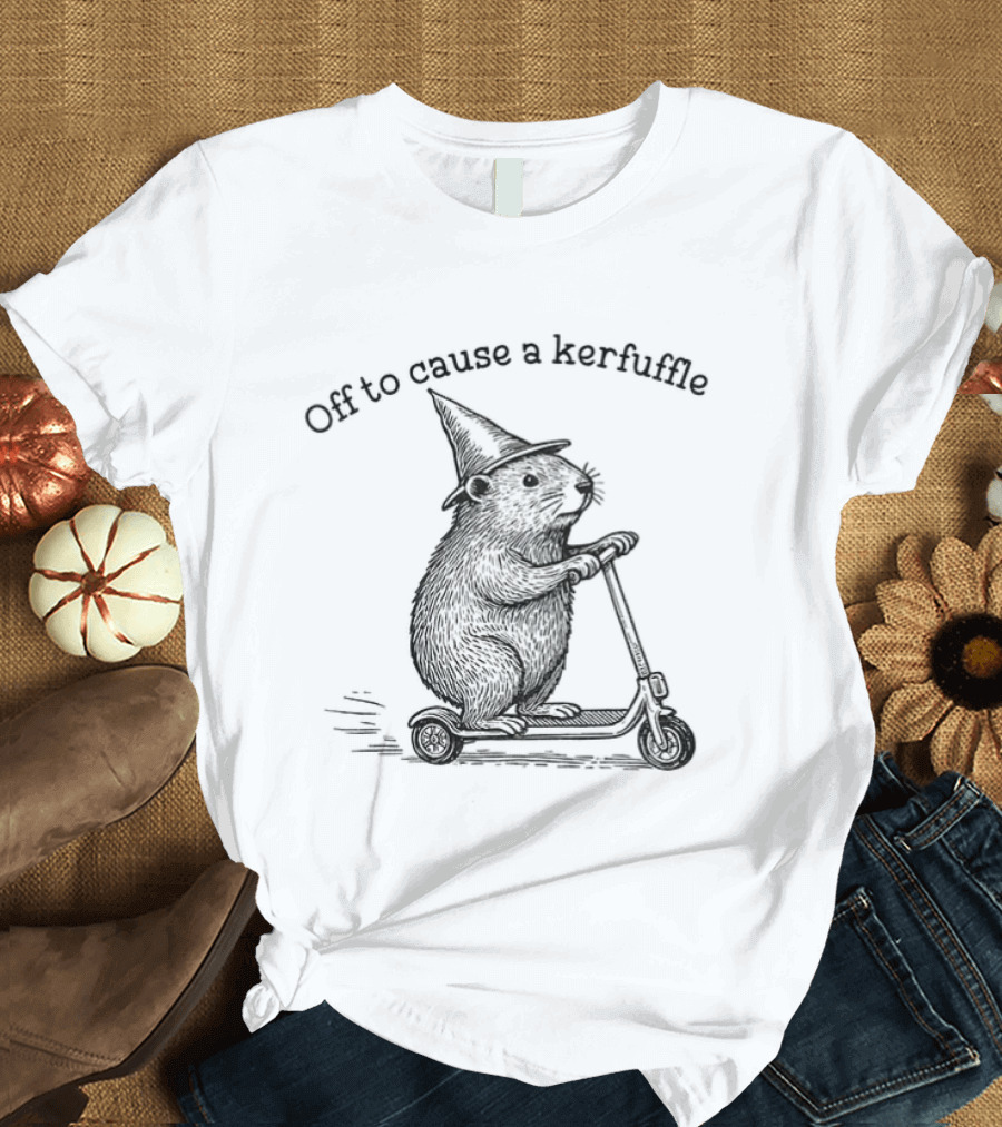 Off To Cause A Kerfuffle Groundhog Witch Riding Scooter T-Shirt