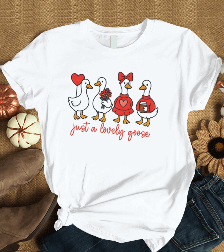 Coquette Valentine Lovely Goose With Heart Bow Flowers Coffee T-Shirt