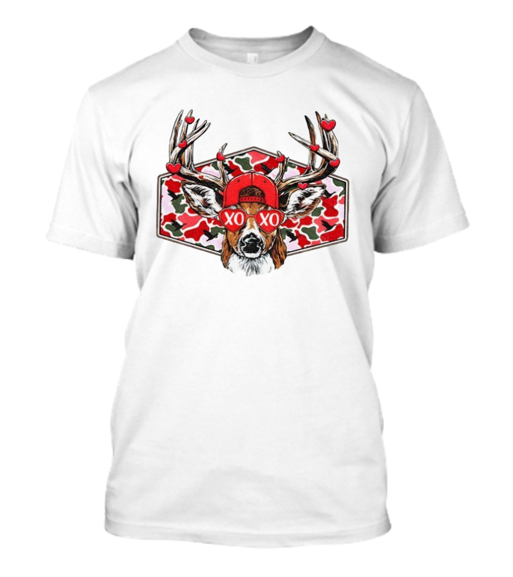 Deer Hunter Valentines Day XO XO Hearts Antler Camo T-Shirt