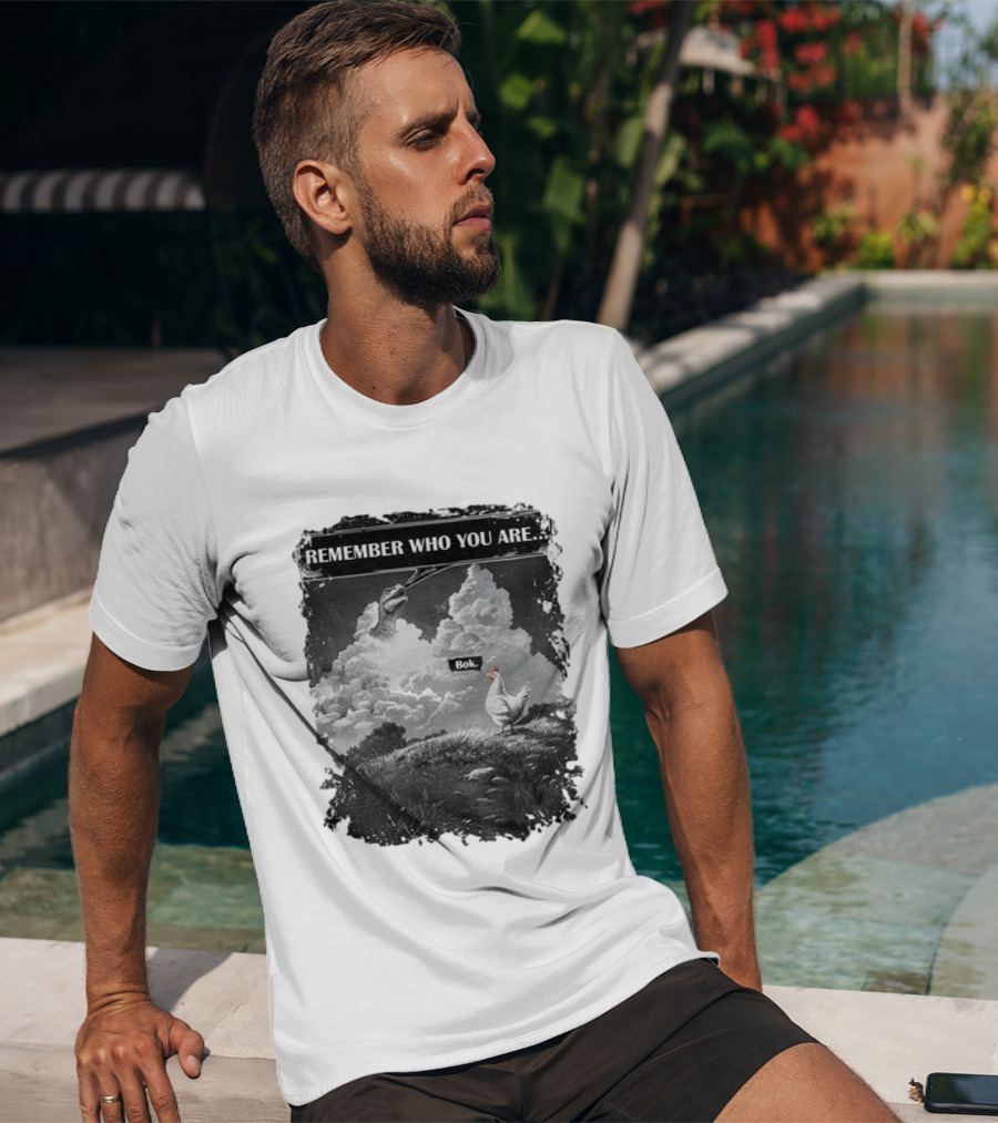 Funny Evolution Dinosaur Clouds Talking Chicken Remember Who You Are Bok T-Shirt