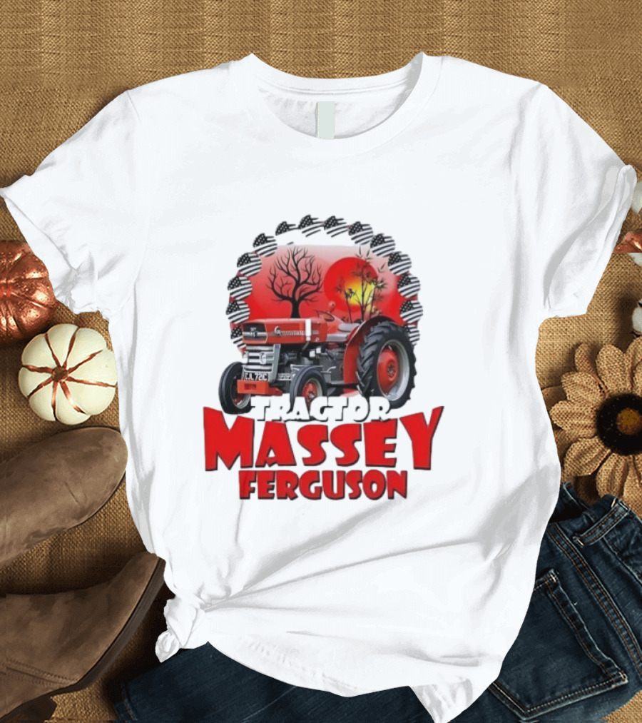 Massey Ferguson Tractor Red Landscapes Sun Trees T-Shirt