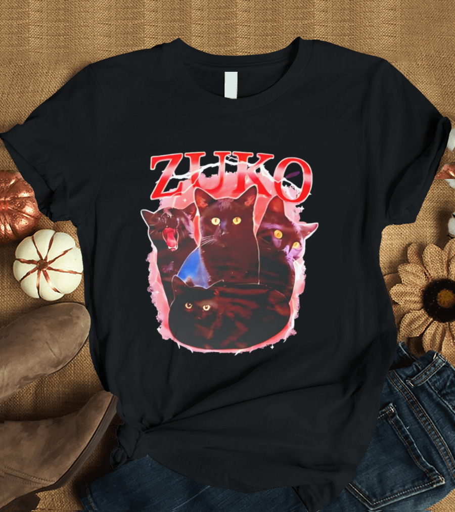 Zuko Cats Black Graphic With Red T-Shirt