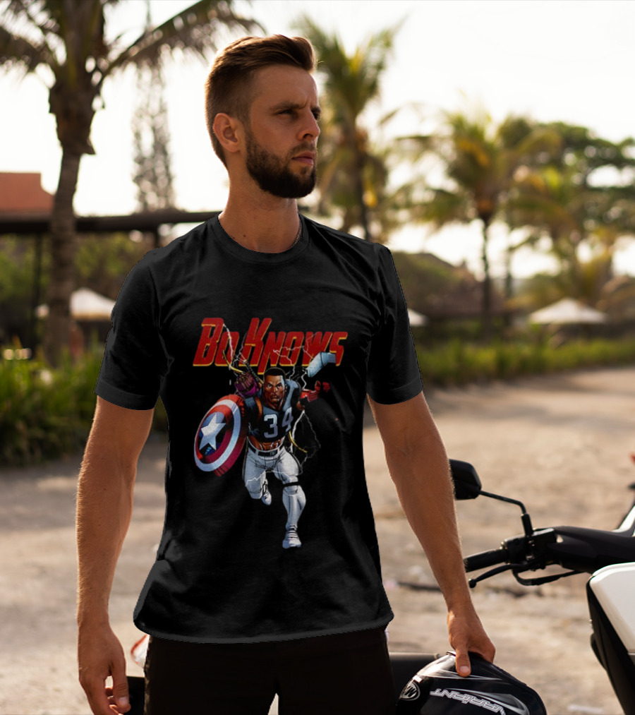 Bo Knows Heroes Captain America Thor 34 Vintage Football T-Shirt