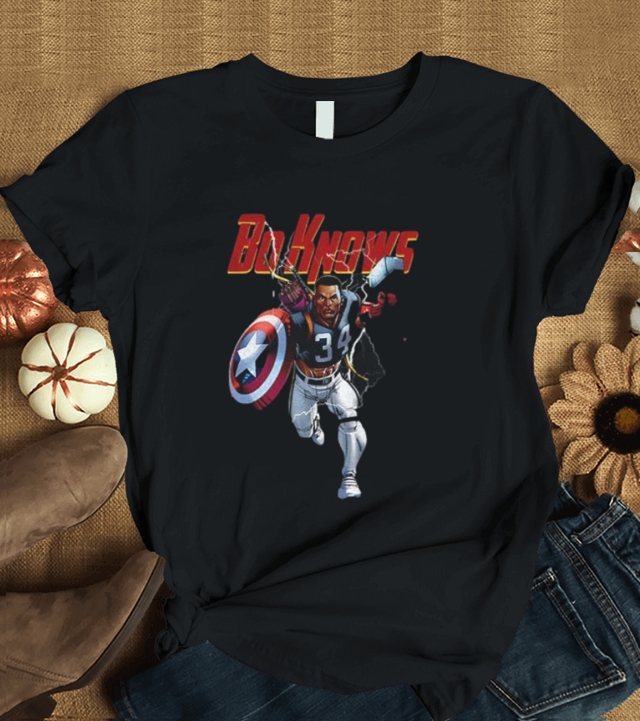 Bo Knows Heroes Captain America Thor 34 Vintage Football T-Shirt
