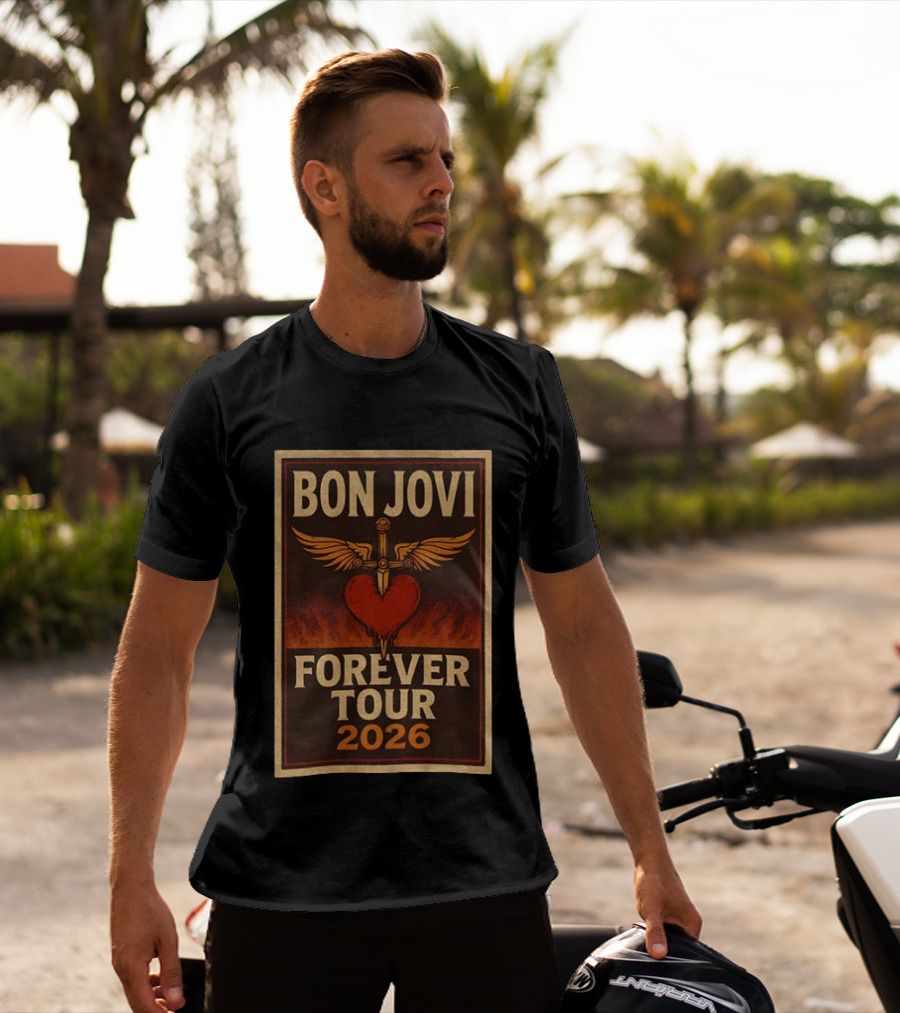 Bon Jovi Forever Tour 2026 Heart Dagger Winged T-Shirt