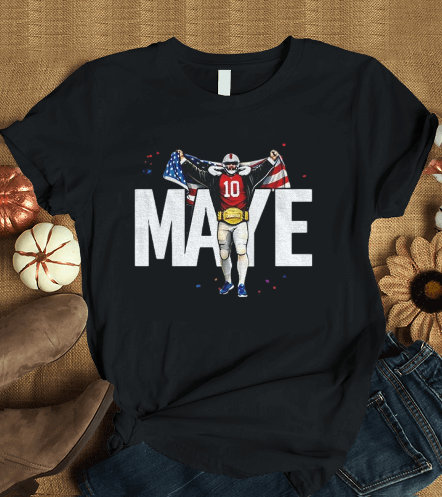Drake Maye 10 New England Patriots 2026 American Flag Champion T-Shirt