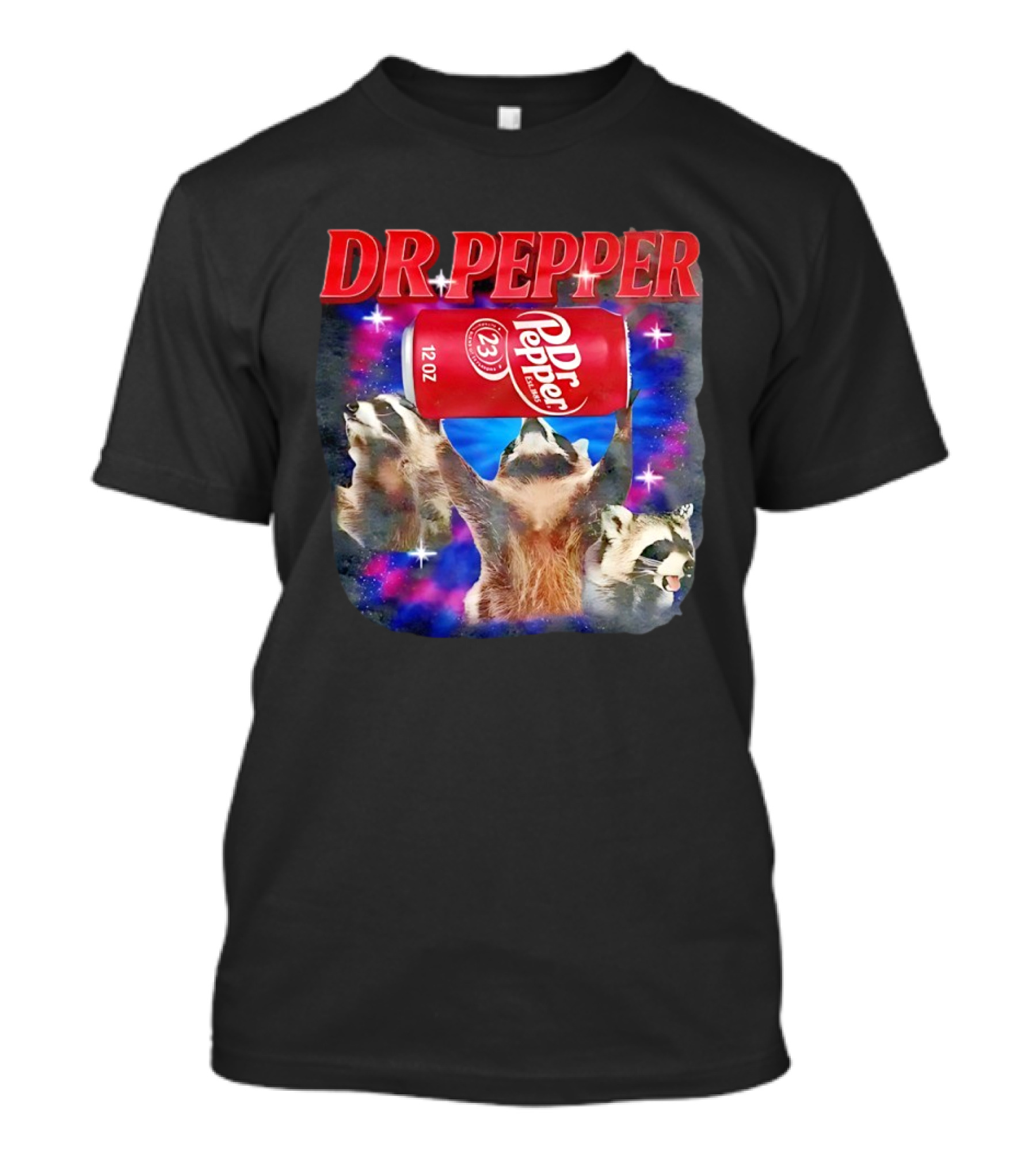 Dr Pepper Raccoons With Can And Cosmic Background T-Shirt
