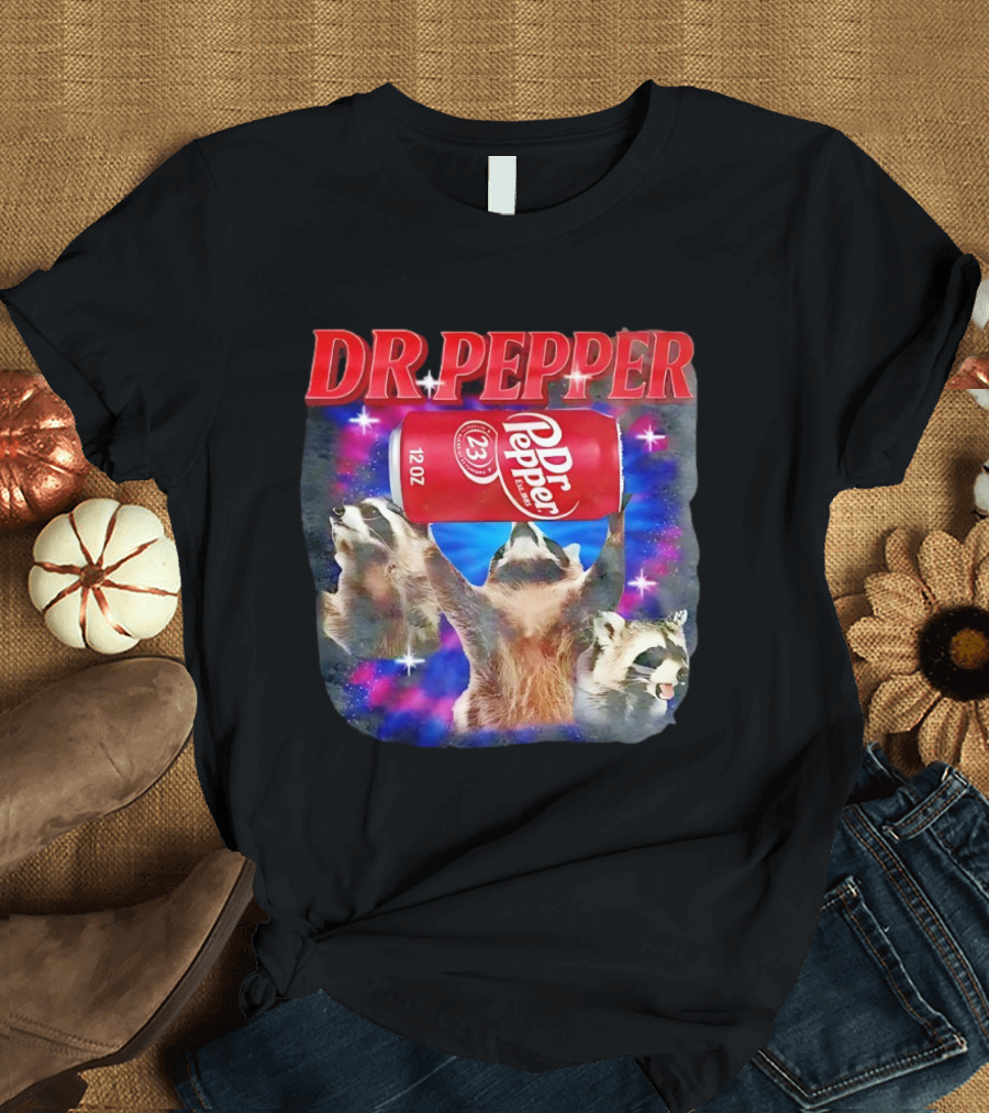 Dr Pepper Raccoons With Can And Cosmic Background T-Shirt