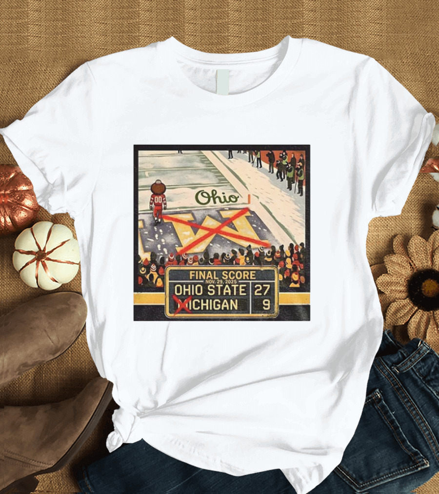 Ohio State 27 Michigan 9 Final Score 2025 Brutus Crossing Out The M Ohio Rivalry T-Shirt