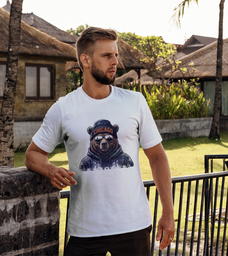 Chicago Bear Football Mascot Sunglasses Beanie Hat T-Shirt