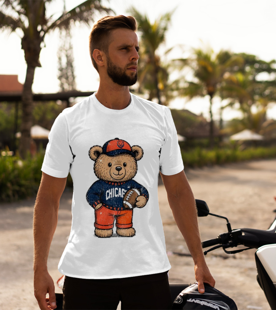 Chicago Bears Football Teddy Bear Holding Football NFL Merchandise T-Shirt