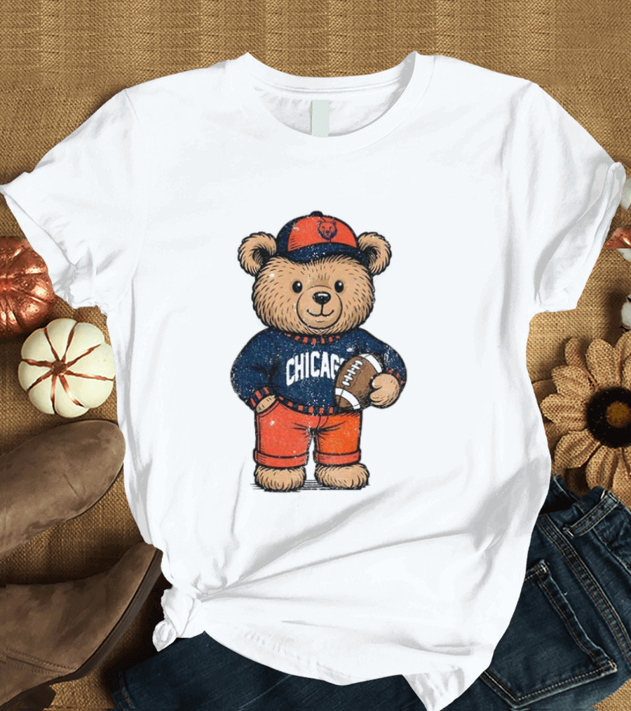 Chicago Bears Football Teddy Bear Holding Football NFL Merchandise T-Shirt