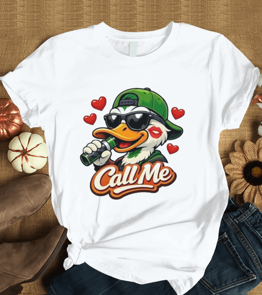 Duck Call Me Cool Sunglasses Heart Kiss Lips T-Shirt