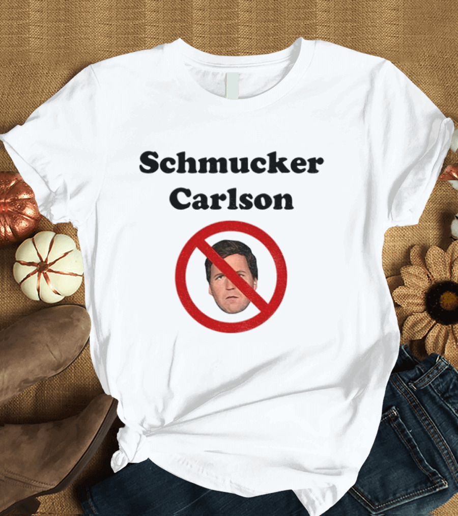 Schmucker Carlson Face Inside Red Prohibition Circle T-Shirt