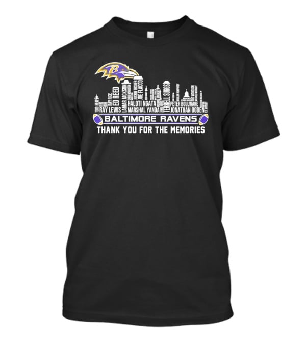 Baltimore Ravens Ray Lewis Marshall Yanda Jonathan Ogden City Skyline Thank You For The Memories T-Shirt