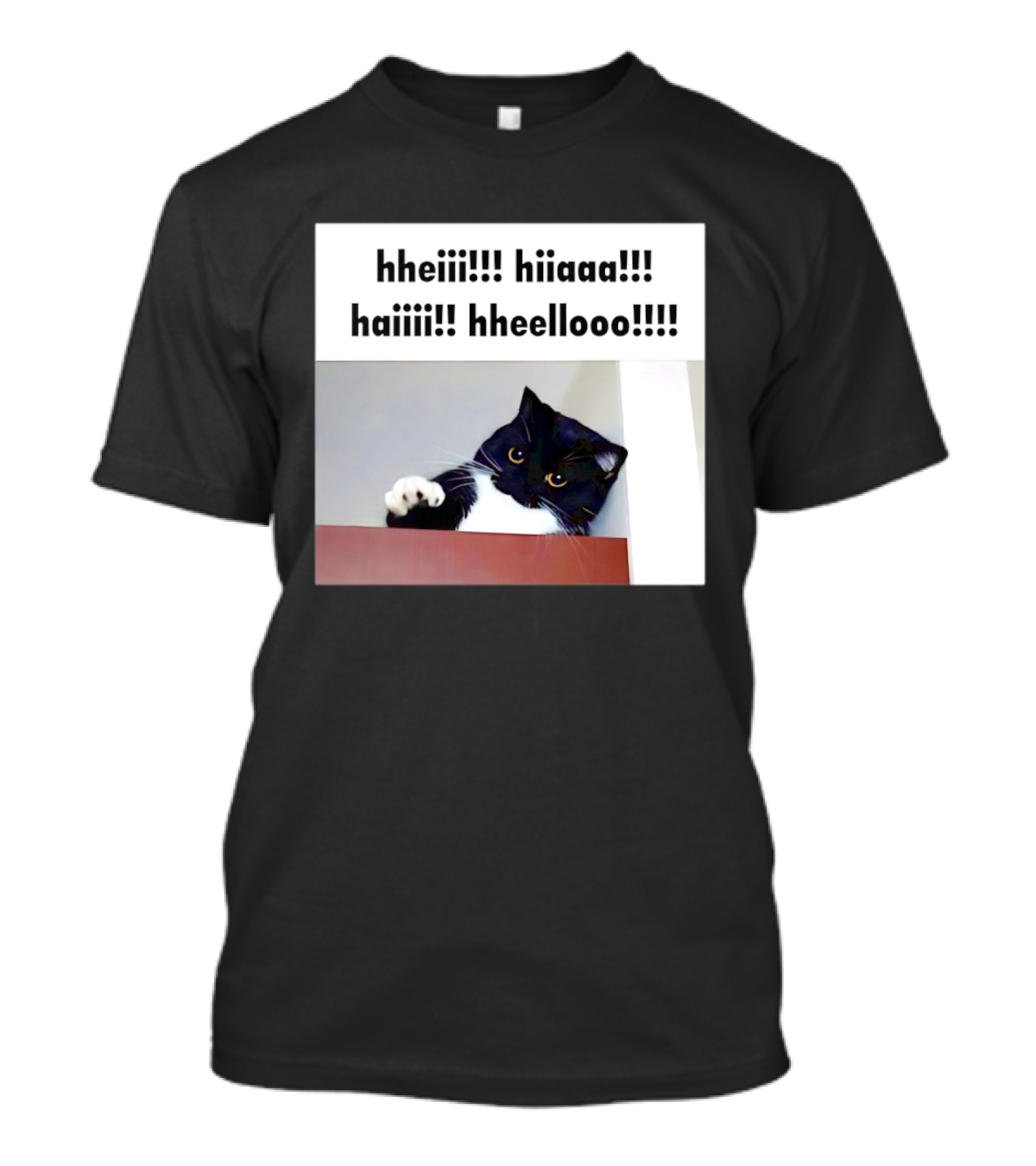 Cat Says Hheiii Hiiaaa Haiiii Hheellooo Playful Greeting T-Shirt
