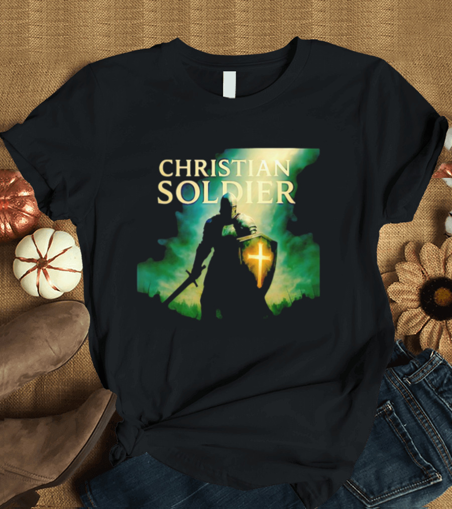 Christian Soldier Knight Shield Cross Iconic Warrior T-Shirt