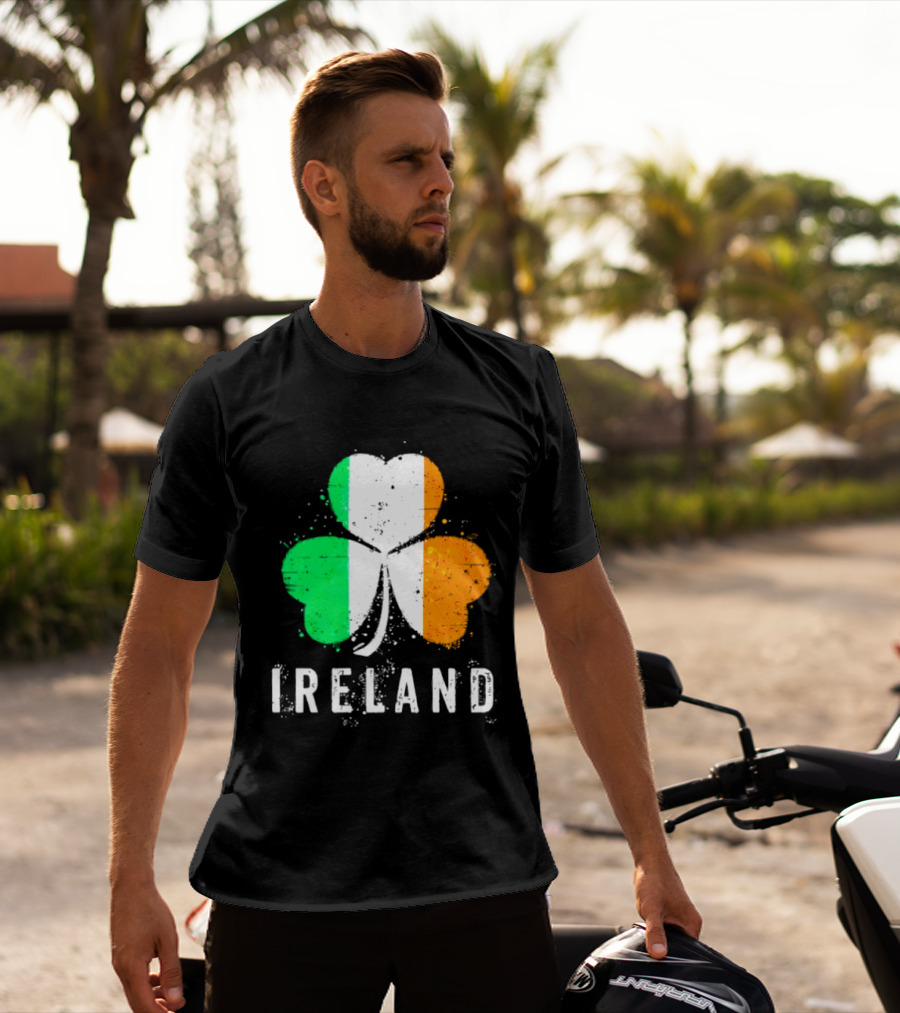 Ireland Flag On Shamrock For Proud Irish On St Patrick’s Day T-Shirt