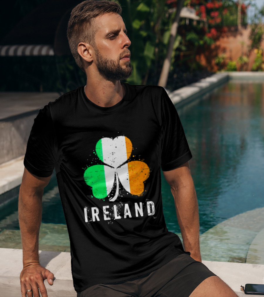 Ireland Flag On Shamrock For Proud Irish On St Patrick’s Day T-Shirt