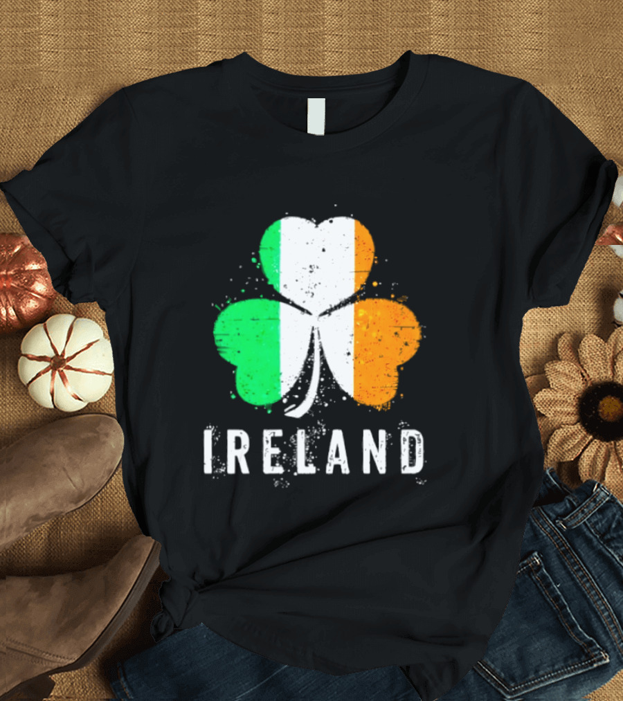 Ireland Flag On Shamrock For Proud Irish On St Patrick’s Day T-Shirt
