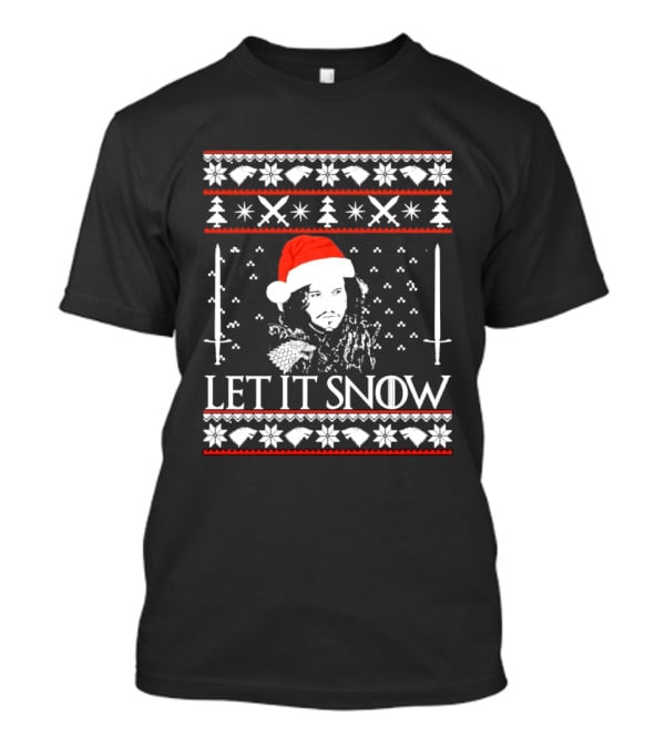 Let It Snow Christmas Ugly Sweater Santa Hat Swords Snowflakes Trees T-Shirt