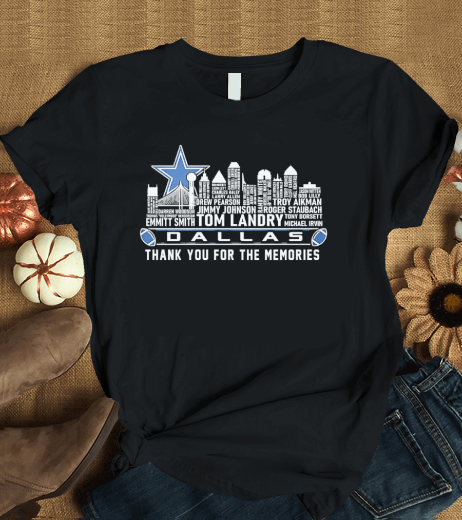 Dallas Cowboys Tom Landry City Skyline Thank You For The Memories T-Shirt