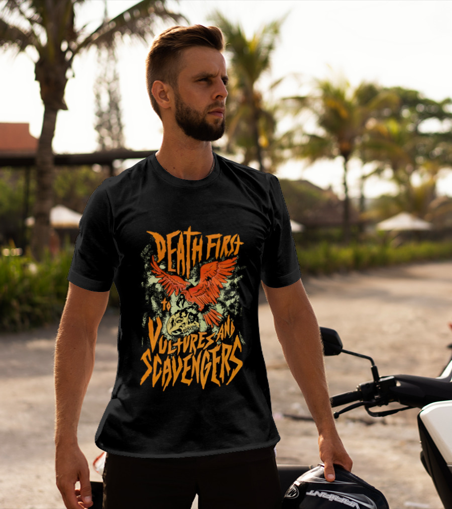 Death First To Vultures And Scavengers Skull And Vulture T-Shirt