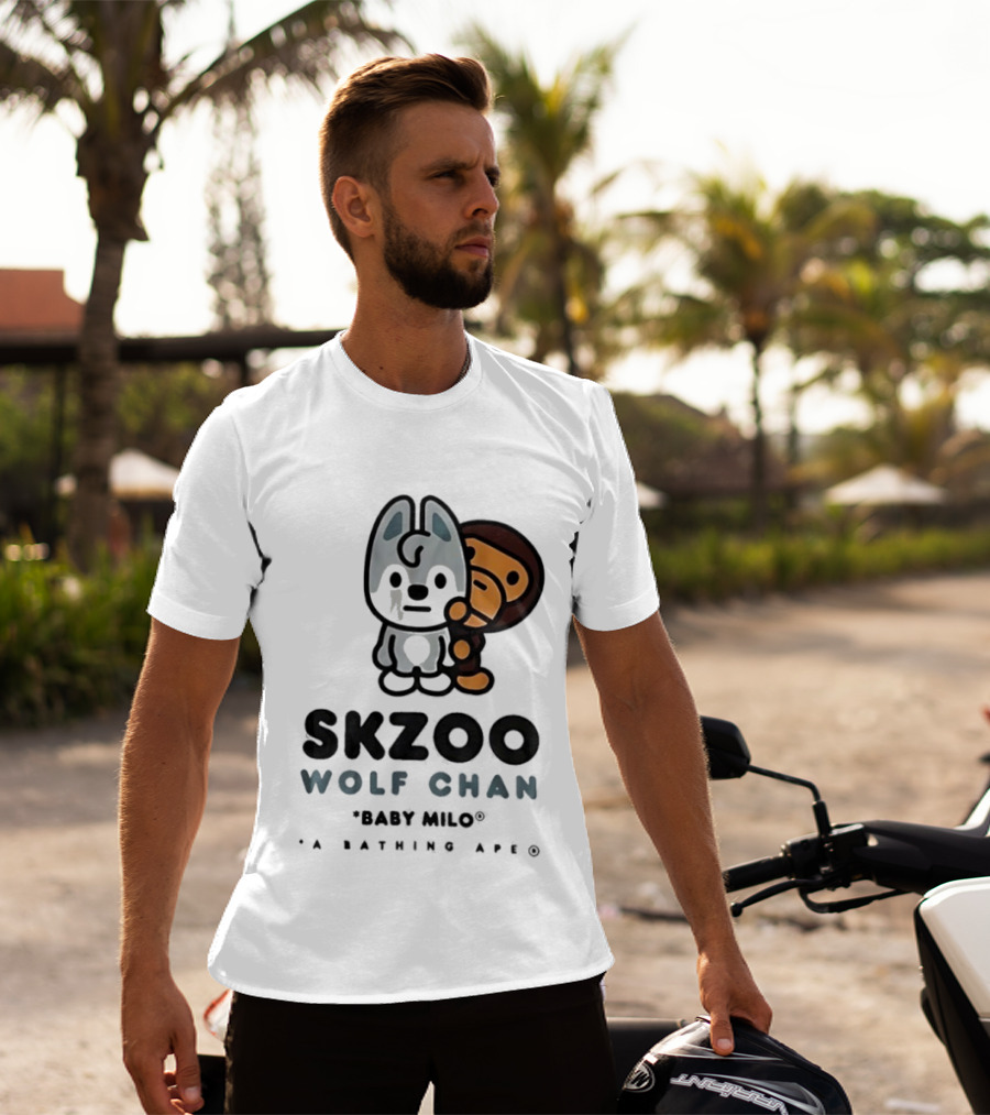 SKZOO Wolf Chan Baby Milo BAPE Stray Kids Collaboration T-Shirt