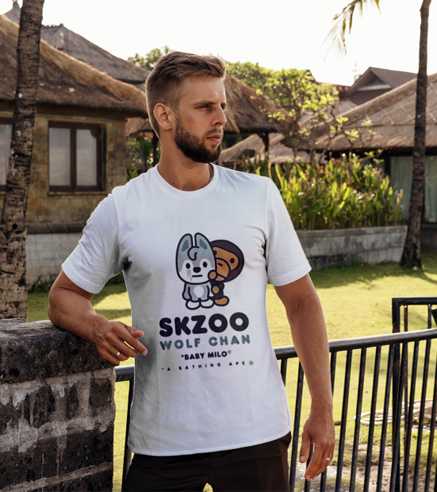 SKZOO Wolf Chan Baby Milo BAPE Stray Kids Collaboration T-Shirt