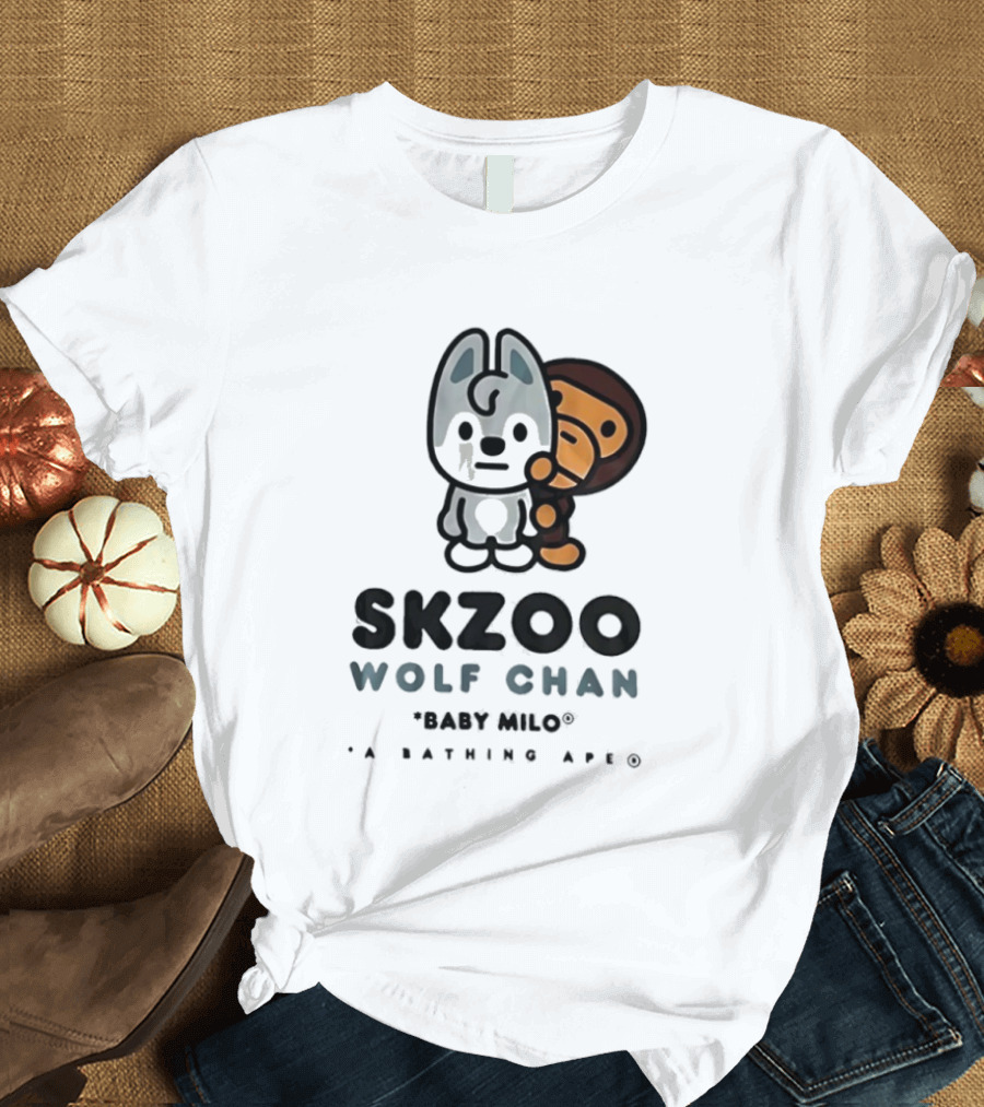 SKZOO Wolf Chan Baby Milo BAPE Stray Kids Collaboration T-Shirt