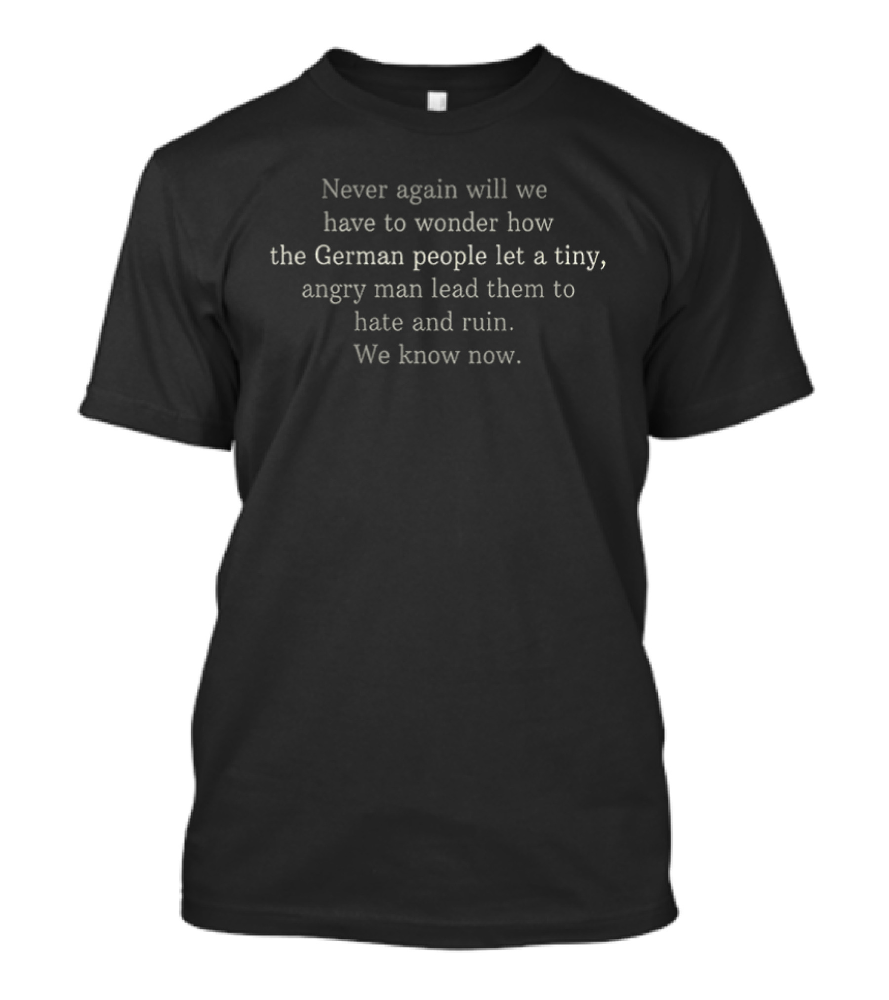 Never Again Wonder How The German People Let A Tiny Angry Man Lead To Hate And Ruin We Know Now T-Shirt