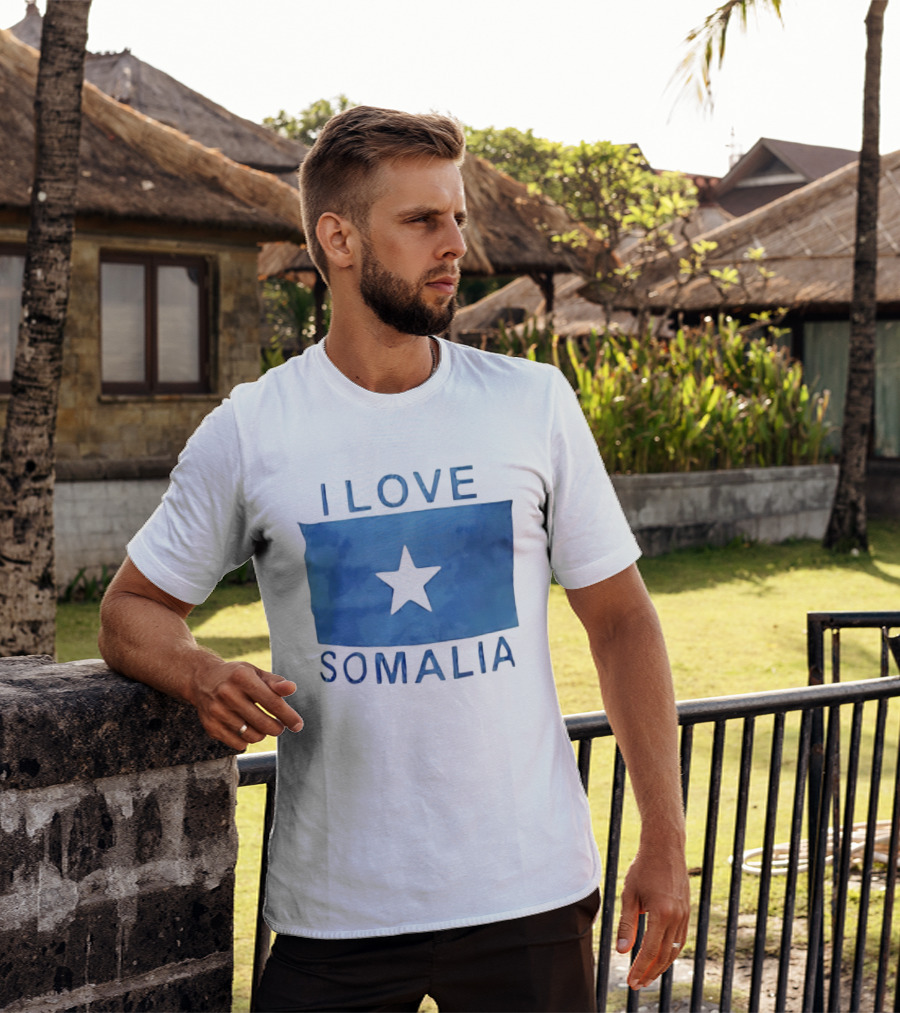 I Love Somalia Flag Blue Star T-Shirt