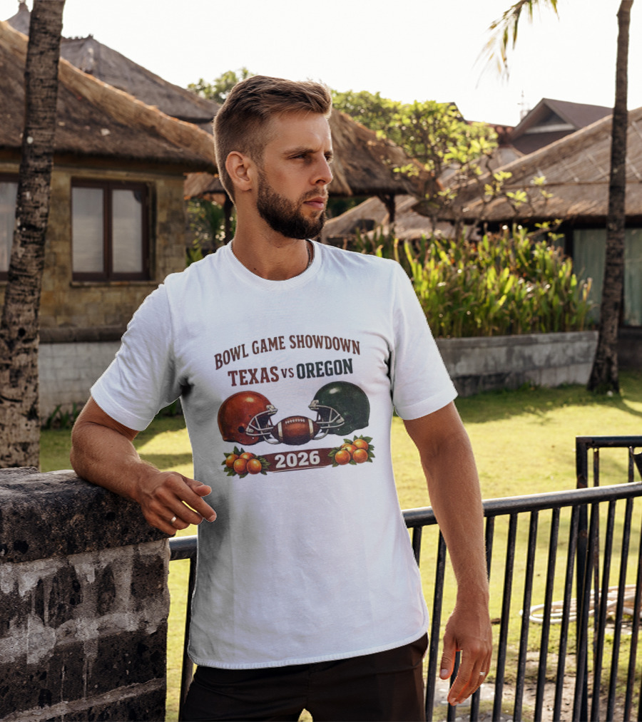 Texas Vs Oregon 2026 Bowl Game Showdown Football Helmet Clash T-Shirt