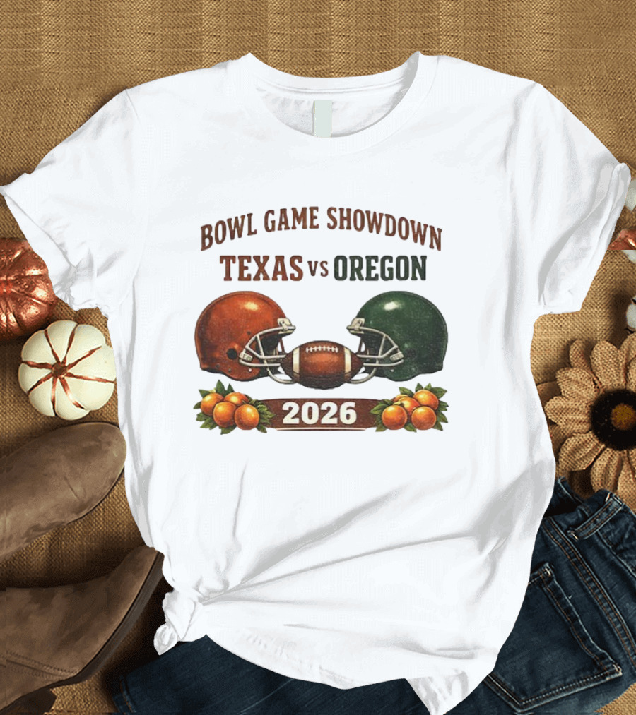 Texas Vs Oregon 2026 Bowl Game Showdown Football Helmet Clash T-Shirt